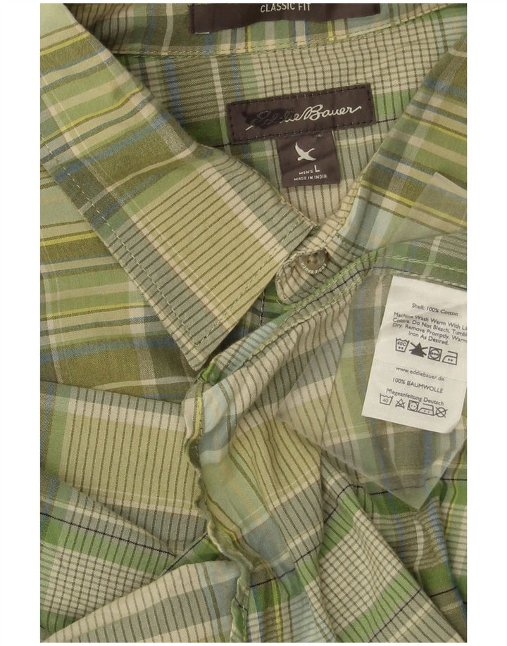 EDDIE BAUER Camisa de manga corta de ajuste clásico para hombre, algodón a cuadros verdes grandes