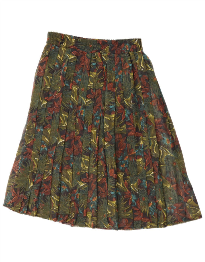 Falda plisada vintage para mujer mediana W32 verde floral