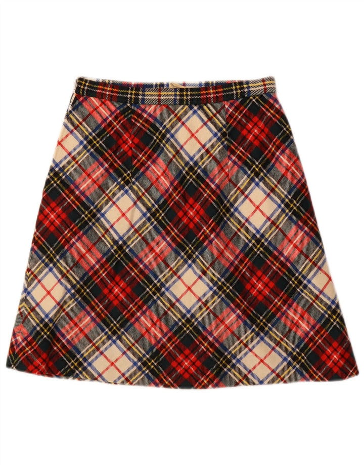Vintage mujer A-Line falda W24 XS cuadros multicolores