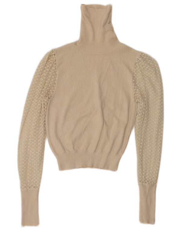 Zara Mujer Crop Roll Neck Jumper Sweater UK 8 Small White Viscosa