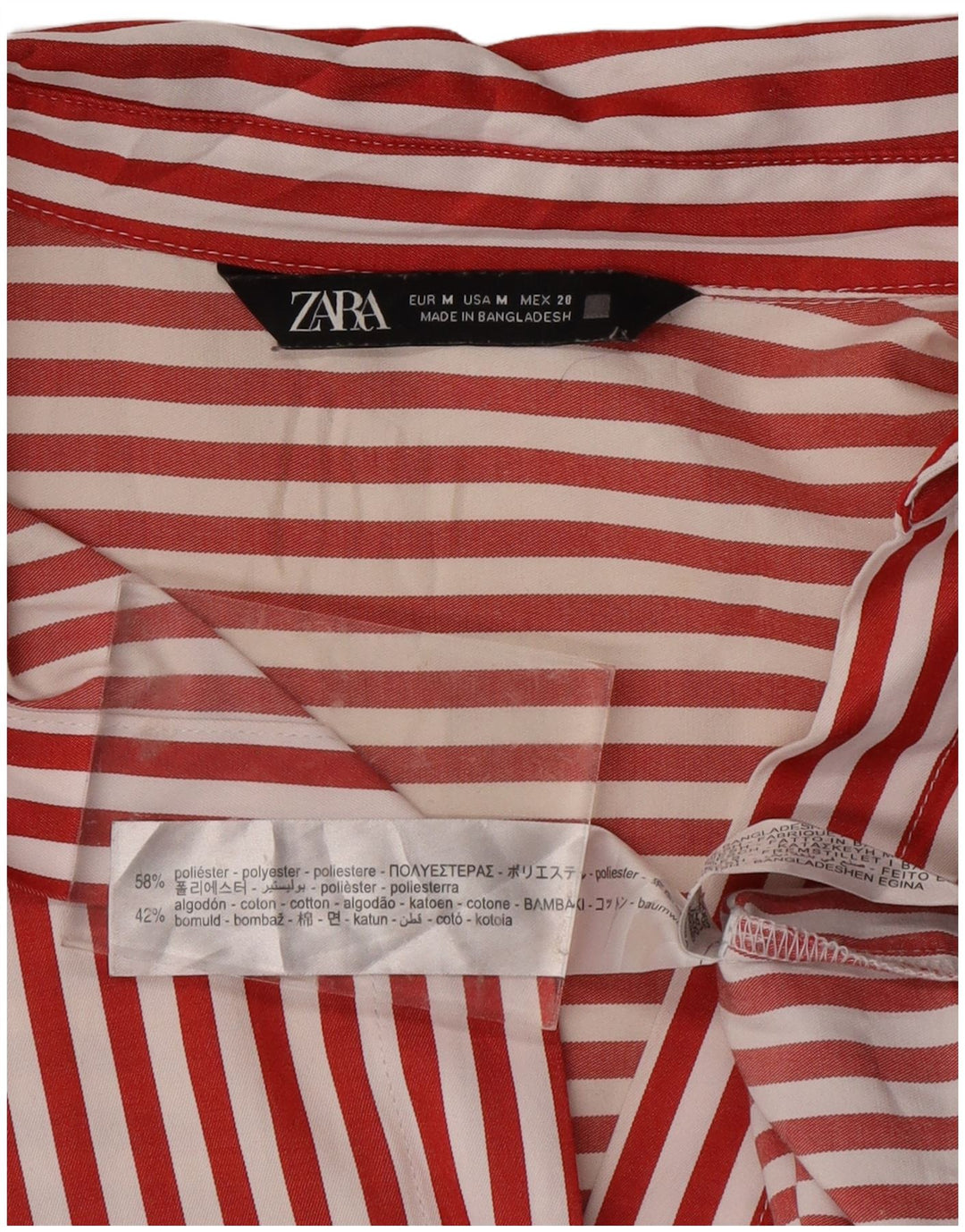 Camisa ZARA Mujer ES 44 Mediano Poliéster Rayas Rojas
