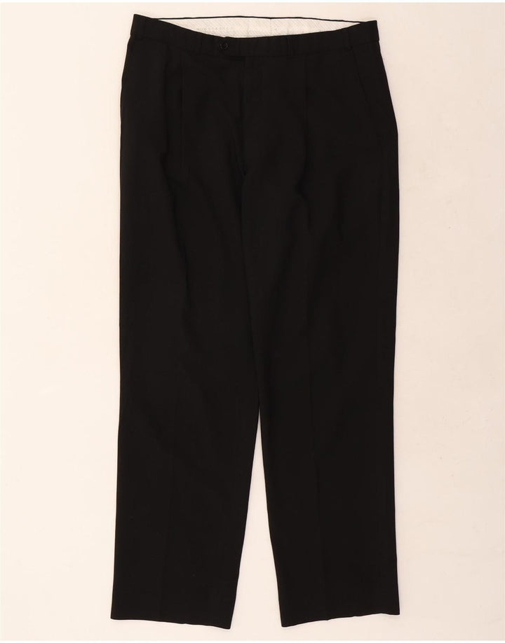 Marks & Spencer Pantalón de traje con pinzas para hombre W36 L31 Poliéster negro