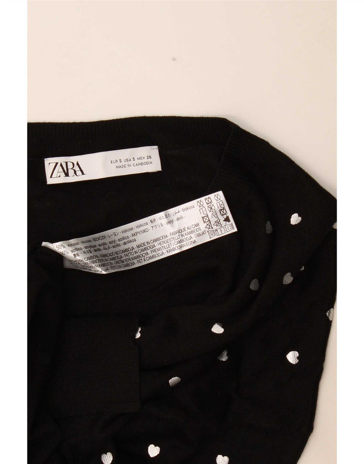 Zara Mujer Patrón Abstracto Cuello Redondo Jersey Suéter UK 10 Small Negro