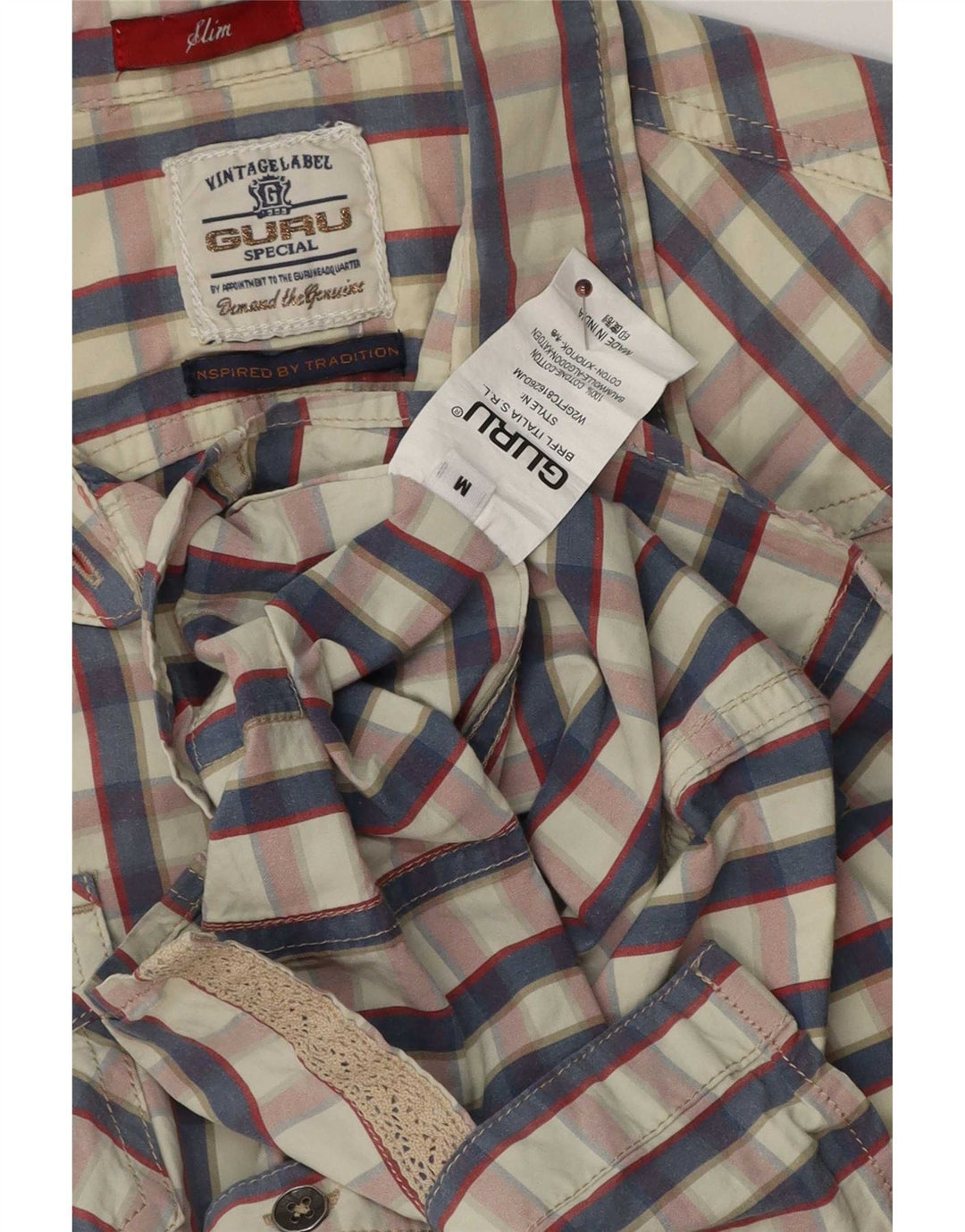 Guru Camisa ajustada para mujer UK 40 Medium White Check Cotton