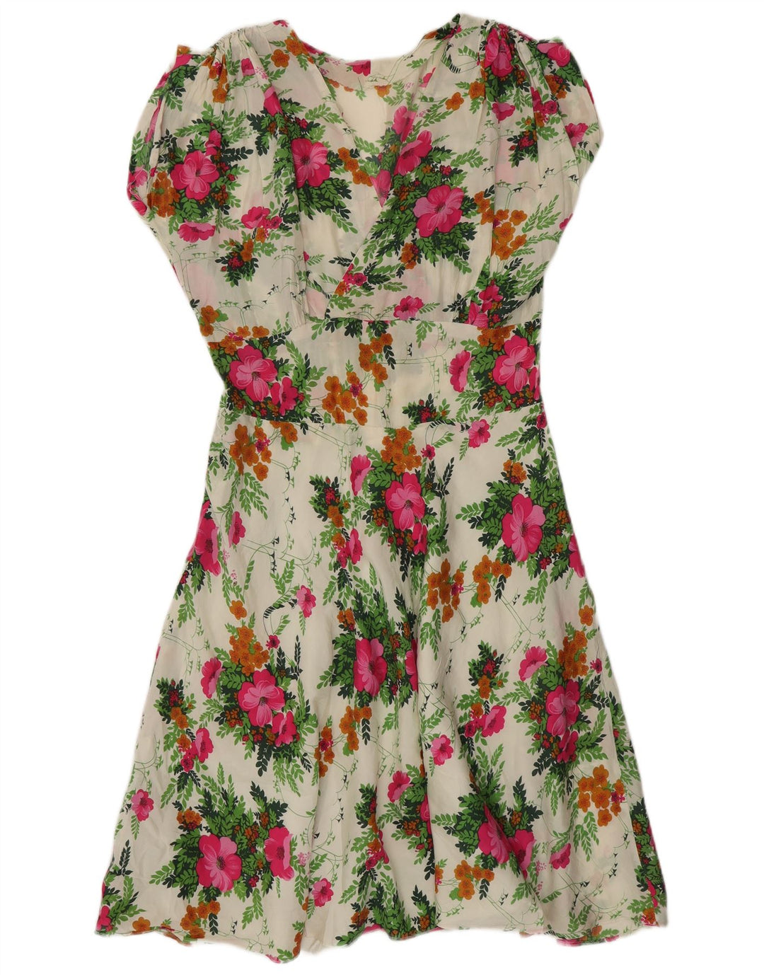 Vintage mujer vestido de sol Reino Unido 14 medio beige floral