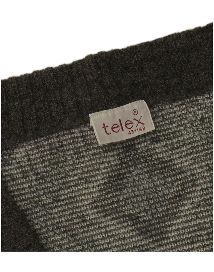 Vintage hombres Cardigan suéter grande gris Argyle/Diamante