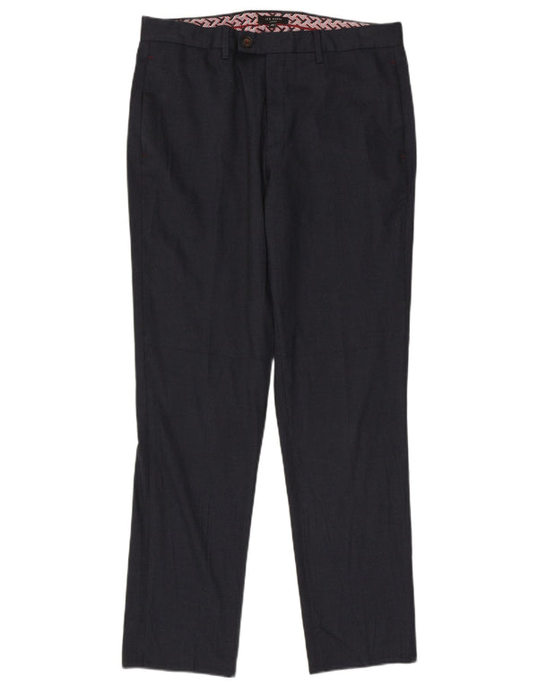 Ted Baker Pantalón de traje recto London para hombre W34 L31 Poliéster azul marino
