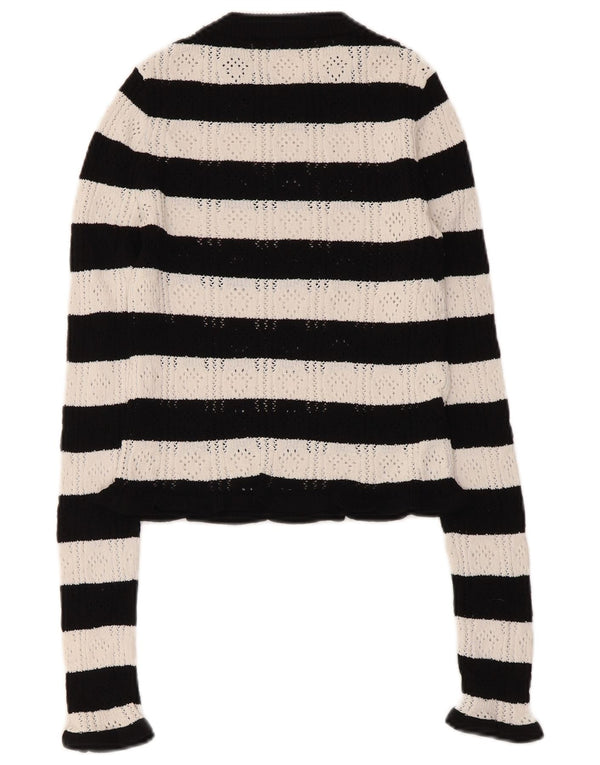 Zara Mujer Crop Crew Neck Jumper Sweater UK 8 Small Negro Rayas