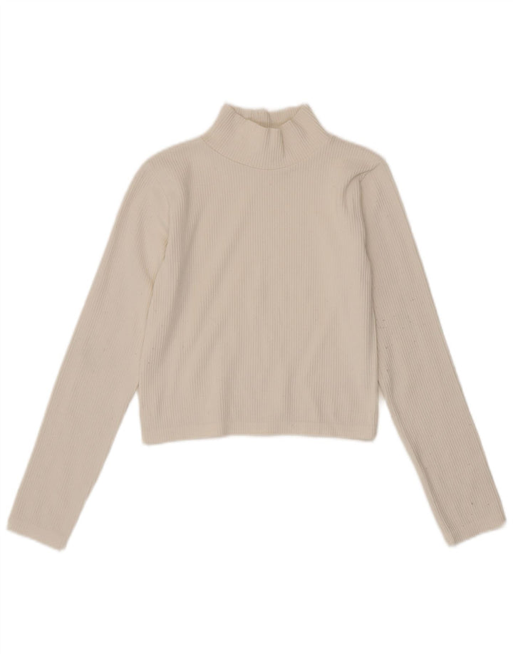 Zara Mujer Crop Top Manga Larga UK 42 Medium Blanco