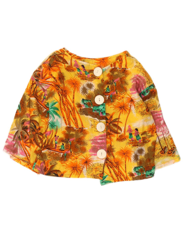 Vintage mujer crop blazer chaqueta Reino Unido 12 medio amarillo floral hawaiano