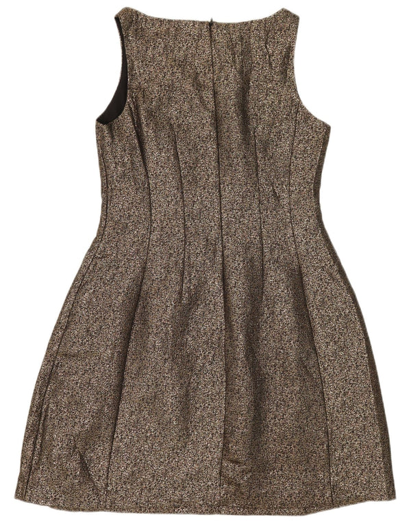 Oasis Vestido acampanado sin mangas para mujer UK 40 Poliéster dorado mediano