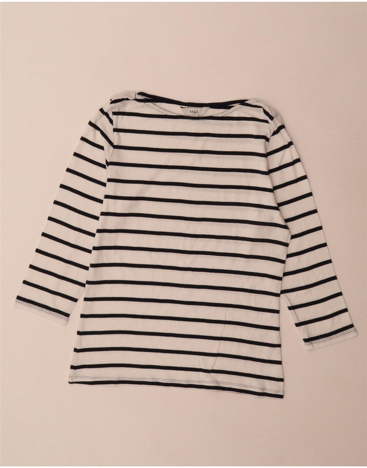 Marks & Spencer Top para mujer manga 3/4 UK 12 Algodón a rayas blanco mediano