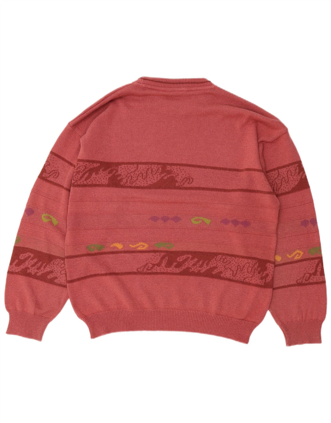 VINTAGE Hombres Crew Neck Jumper Suéter Grande Borgoña Rayas Algodón