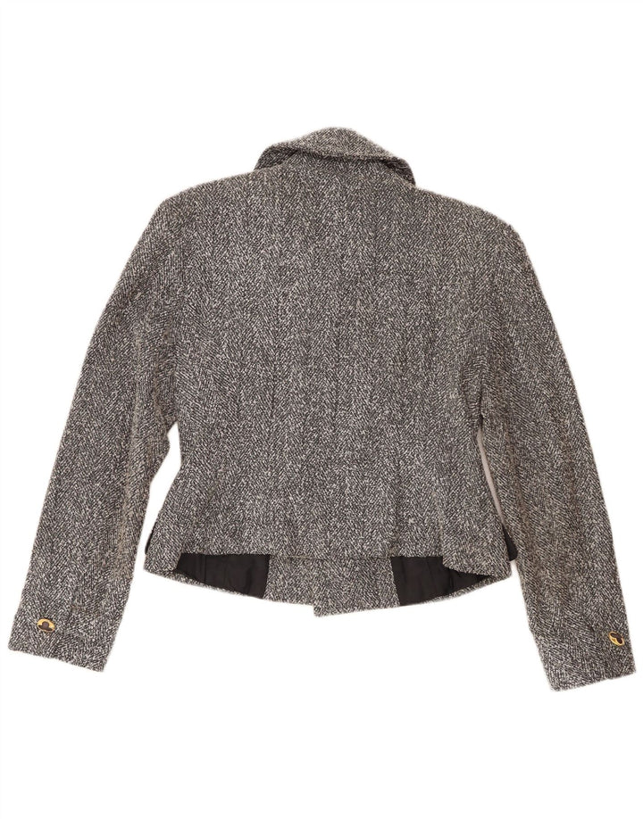 Vintage mujer cosecha doble pecho Blazer chaqueta Reino Unido 8 pequeño gris moteado