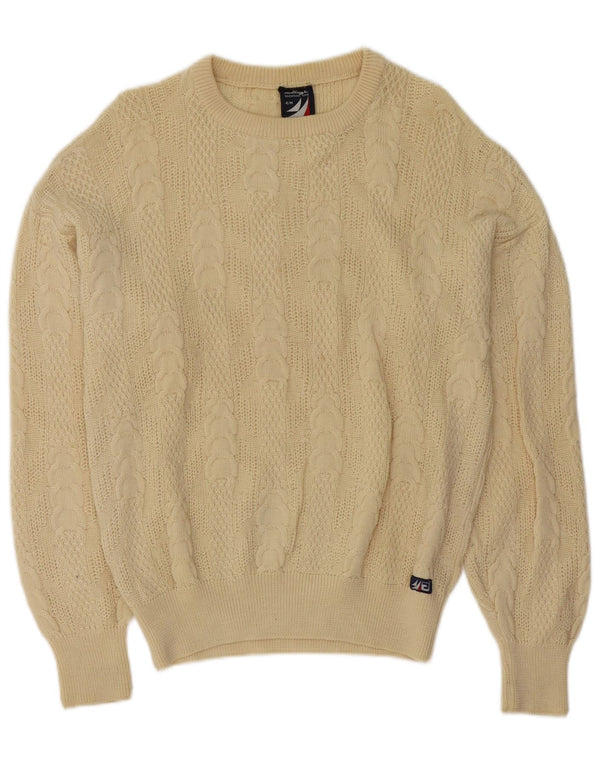 Cagi Mens Boat Neck Jumper Sweater Medium Yellow Virgin Wool