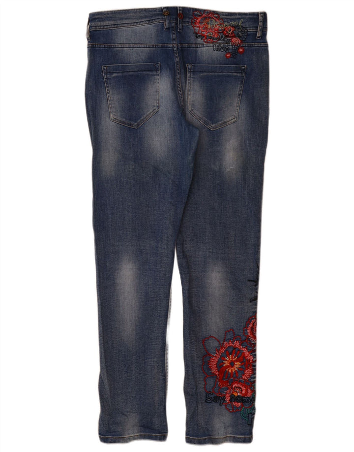 Jeans Desigual Mujer Slim W32 L31 Poliéster Floral Azul