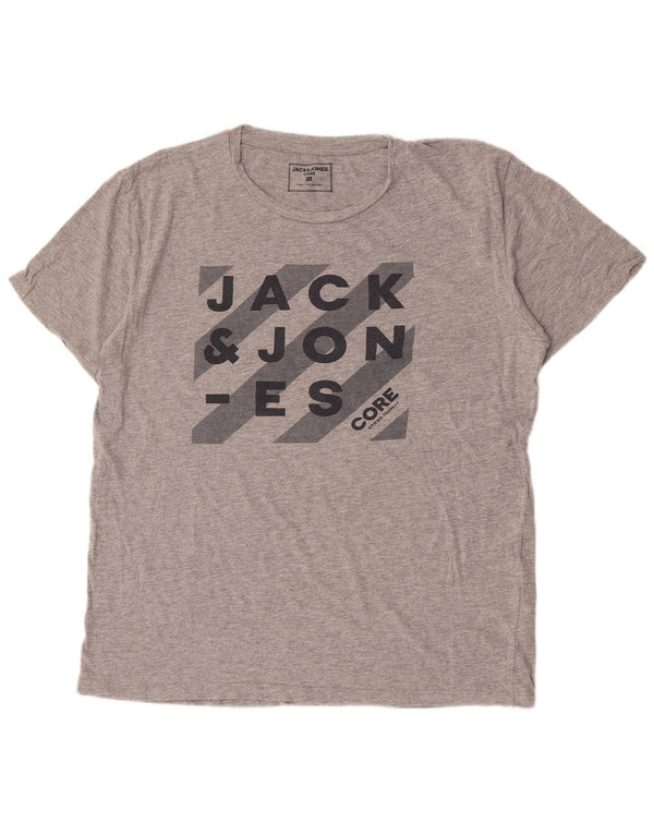 JACK & JONES Camiseta gráfica para hombre Top XL Algodón moteado gris