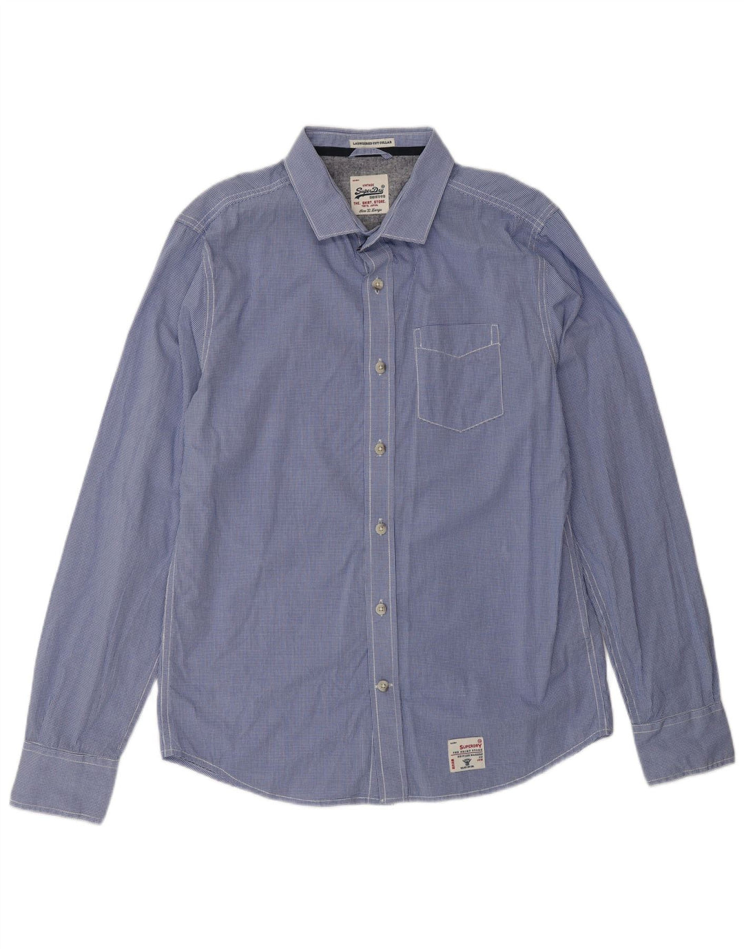 SUPERDRY Camisa Hombre XL Algodón Vichy Azul