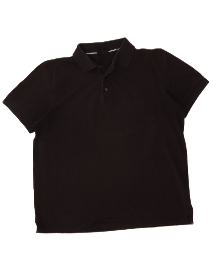 HUGO BOSS Polo para hombre grande de algodón negro