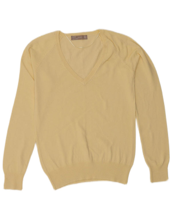 Zara - Jersey con cuello en V para mujer, talla 40, algodón amarillo mediano