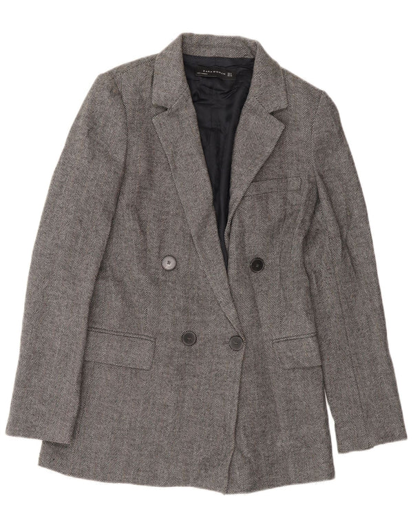 Zara Mujer Chaqueta Blazer De Doble Botonadura UK 10 Small Grey Herringbone