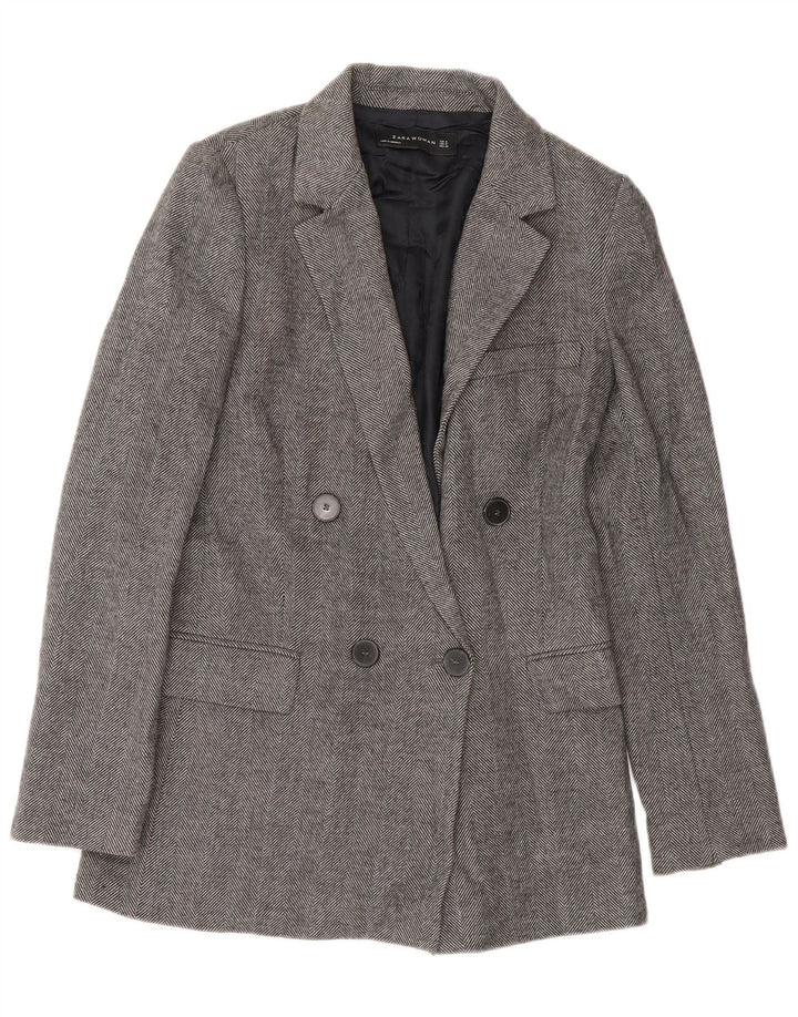 Zara Mujer Chaqueta Blazer De Doble Botonadura UK 10 Small Grey Herringbone