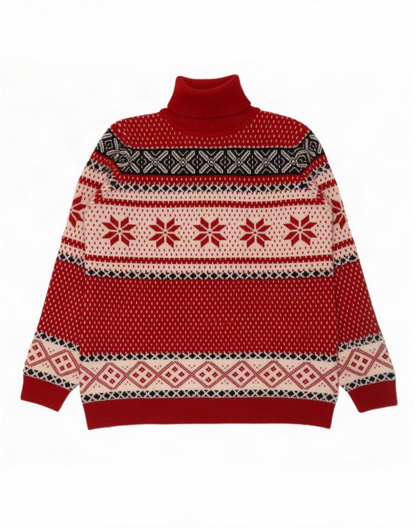 Marco Pecci Jersey de cuello vuelto para mujer UK 20 2XL Lana roja Fair Isle