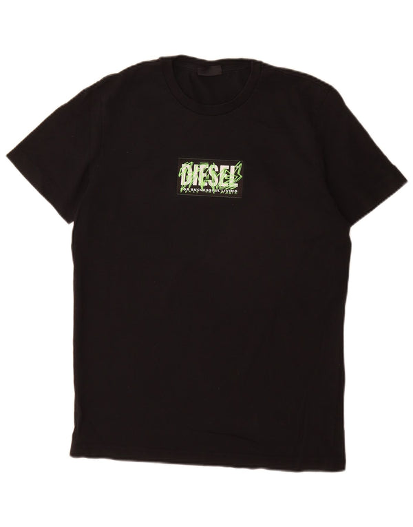 Diesel Hombre Camiseta Gráfica Top Pequeño Algodón Negro