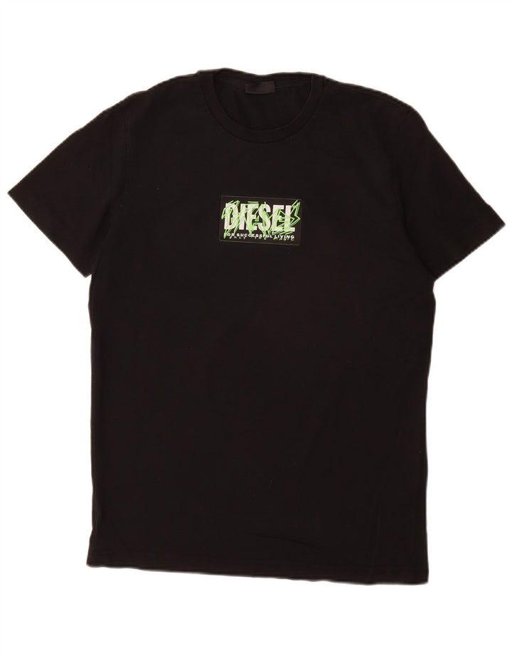 Diesel Hombre Camiseta Gráfica Top Pequeño Algodón Negro