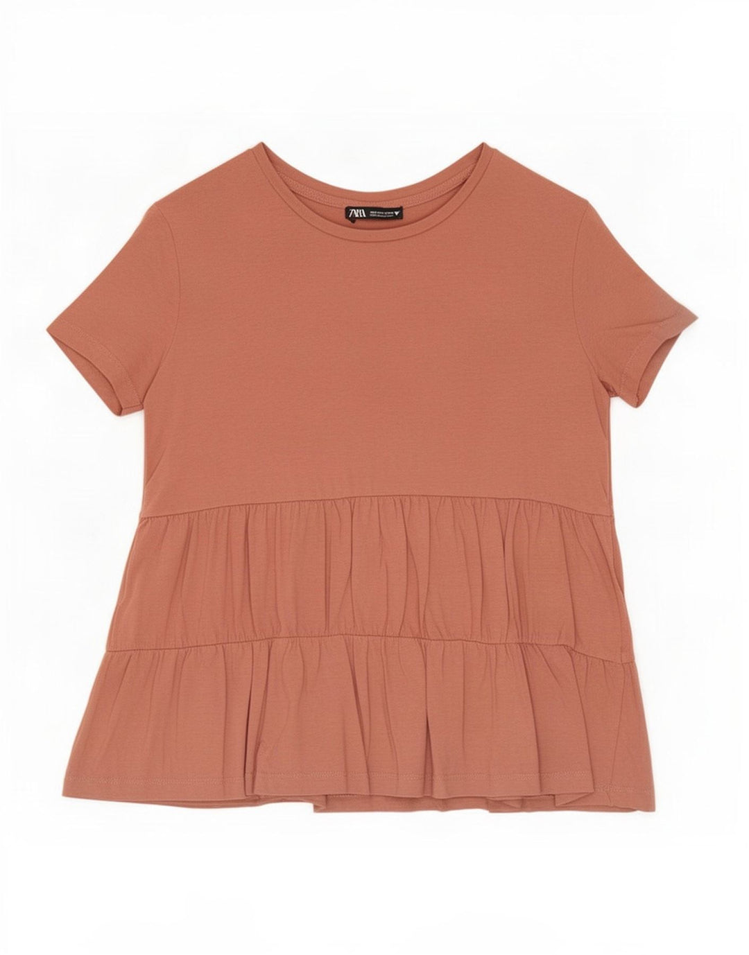 Zara Mujer Blusa De Manga Corta Top UK 40 Small Marrón