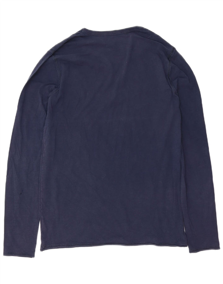 Benetton Hombre Camiseta Estampada Manga Larga Algodón Azul Marino Medio