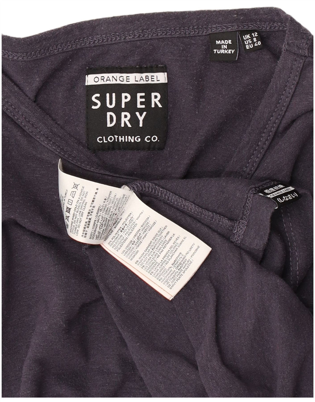 Superdry Mujer Top Manga Larga UK 40 Medio Azul Marino Algodón