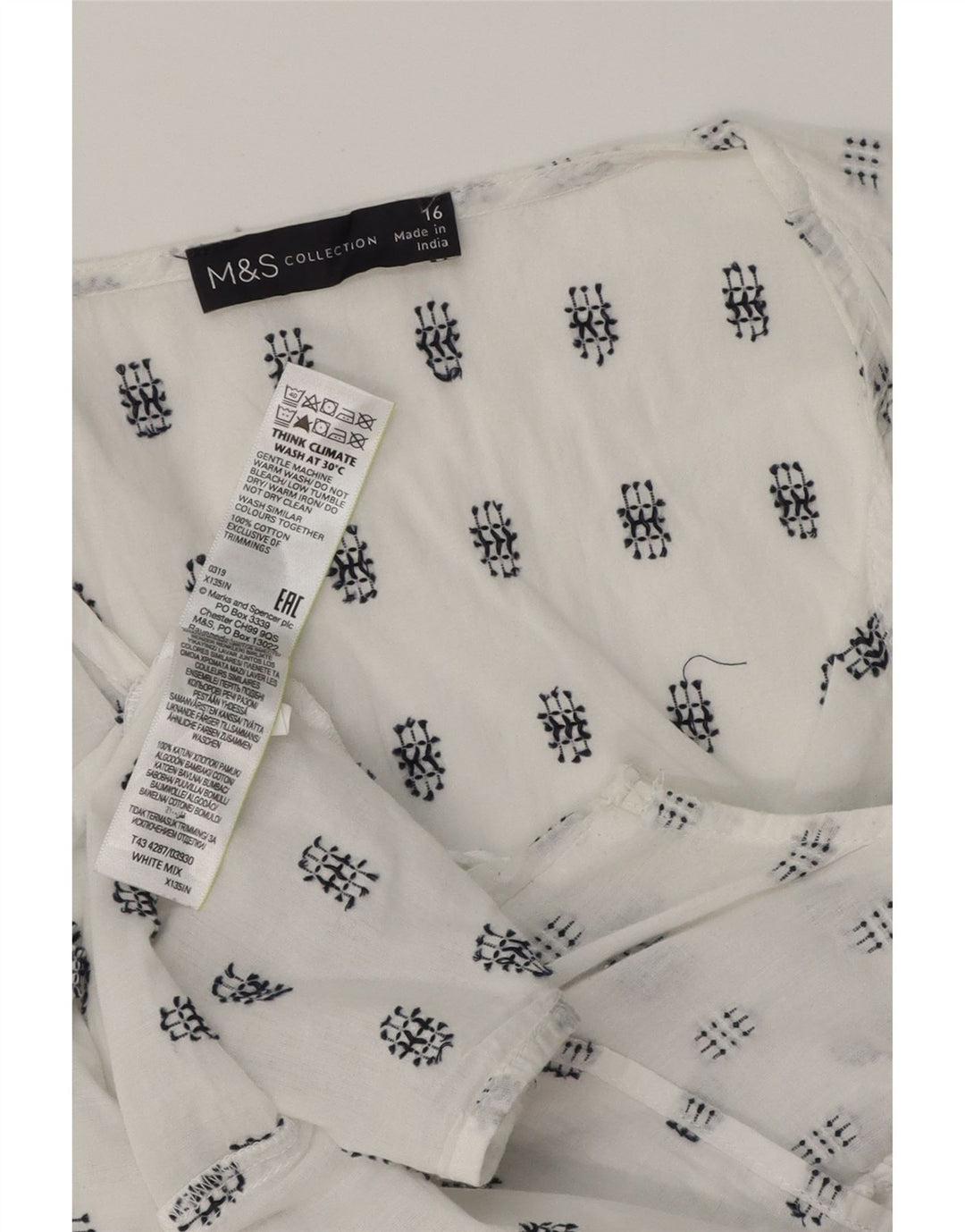 MARKS & SPENCER Blusa sin mangas para mujer Top UK 46 Grande Blanco Geométrico