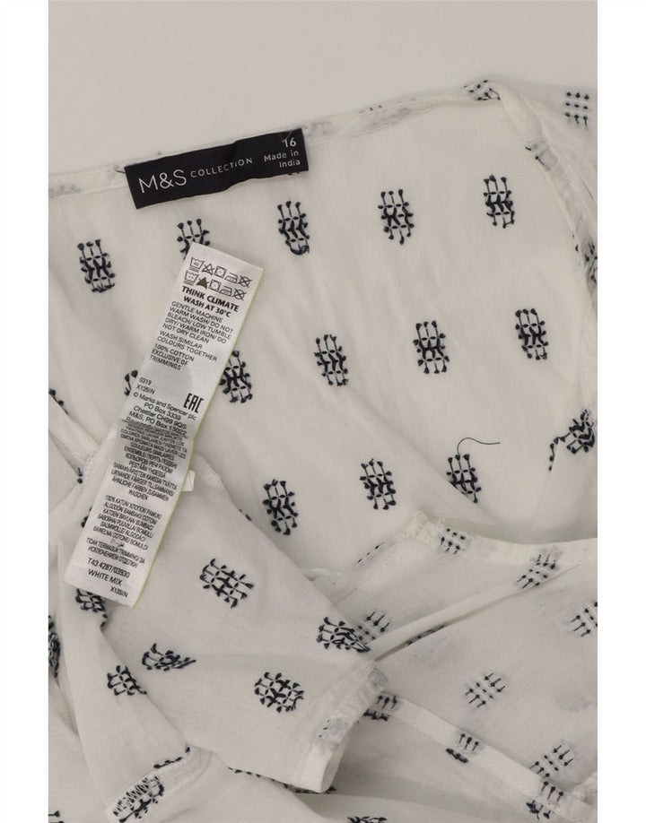 MARKS & SPENCER Blusa sin mangas para mujer Top UK 46 Grande Blanco Geométrico