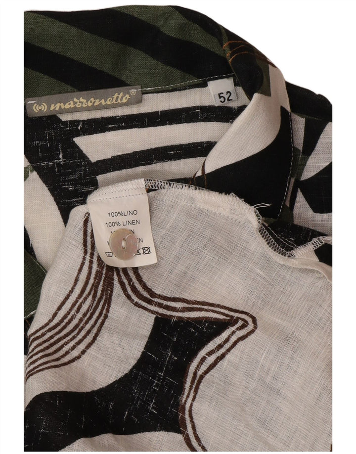 Marronetto Camisa de Manga Corta con Estampado Abstracto para Mujer IT 52 2XL Lino Verde