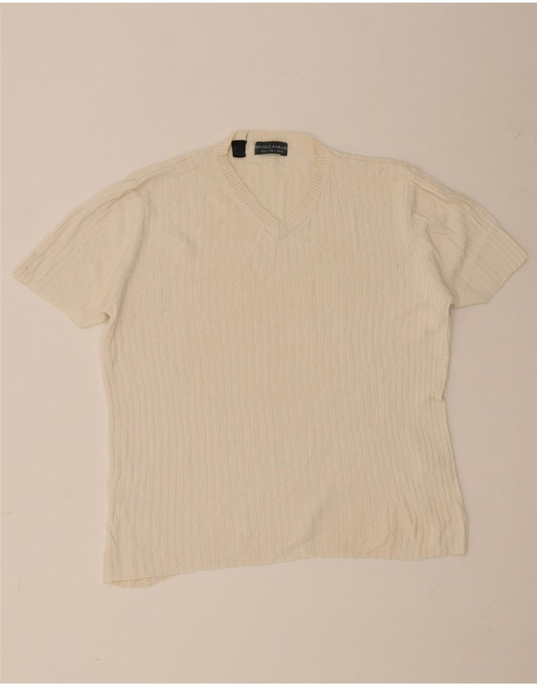 Zara Hombre Camiseta Top Grande Algodón Beige