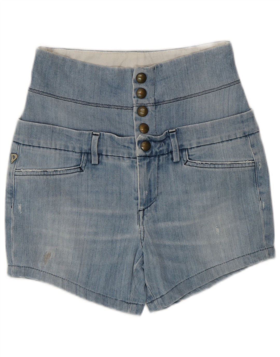 Dondup Mujer Pantalones Cortos De Mezclilla De Cintura Alta Desgastados W28 Azul Medio