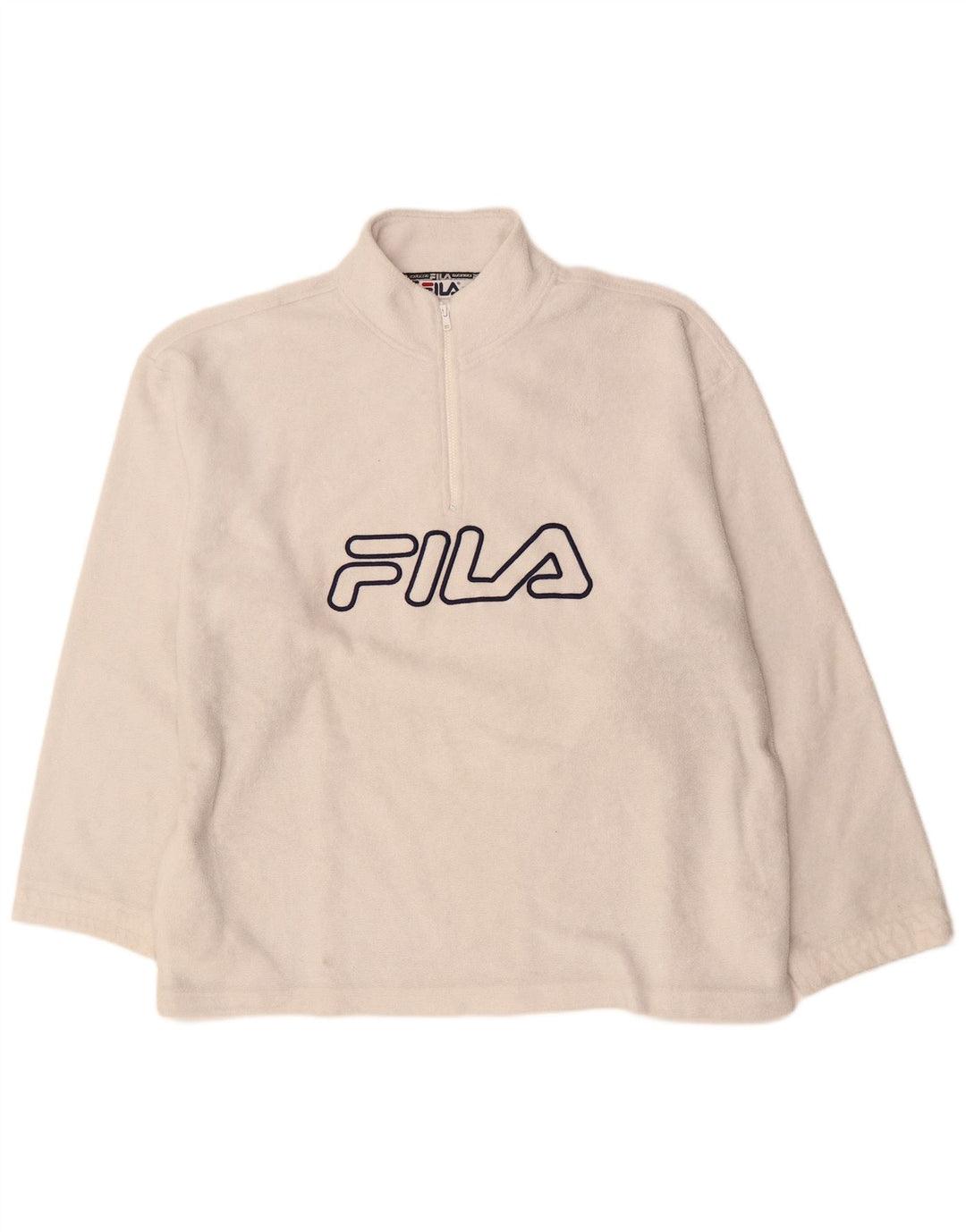 Fila Jersey de forro polar con cuello y cremallera gráfico para hombre 2XL Poliéster blanco roto