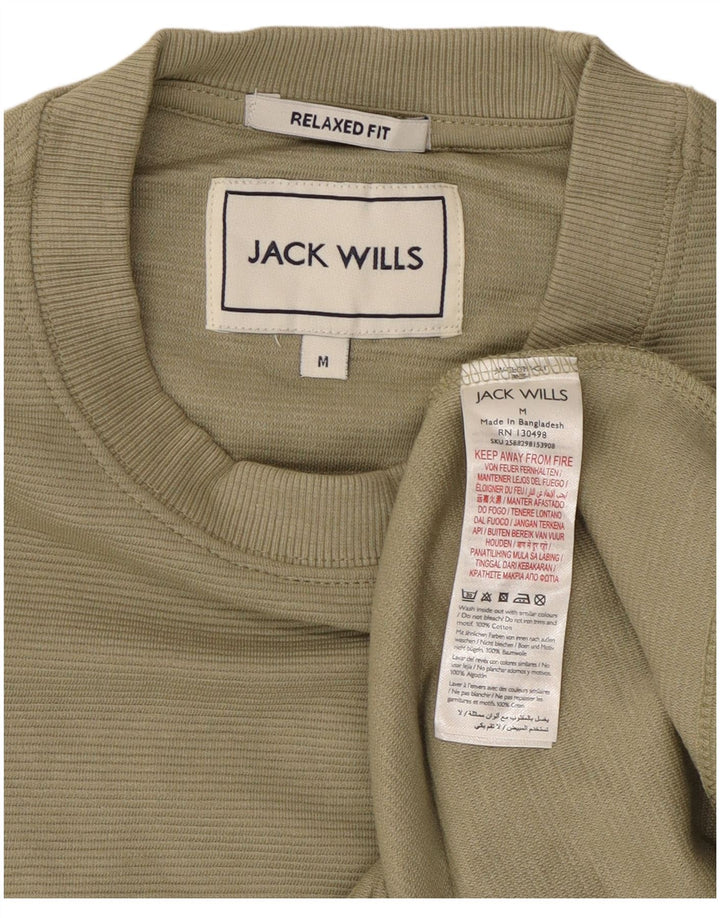 JACK WILLS Camiseta de corte relajado para hombre de manga larga de algodón verde medio