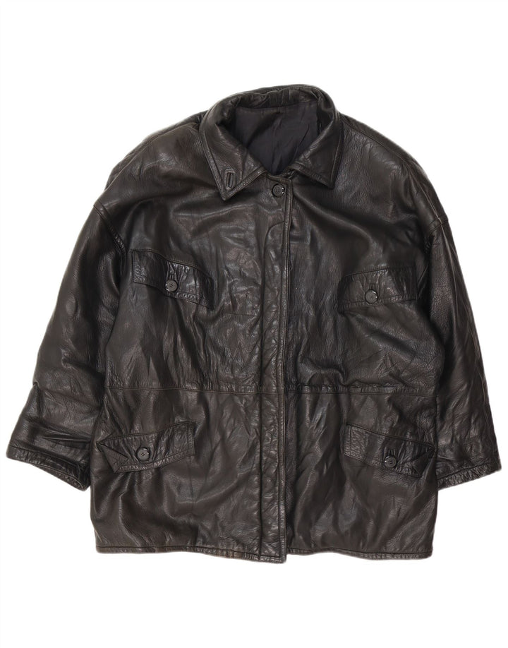 Vintage mujer chaqueta de cuero Reino Unido 18 XL negro