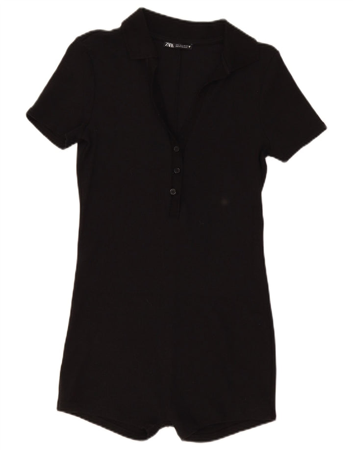 Zara Mujer Mono Corto Reino Unido 44 Grande Algodón Negro