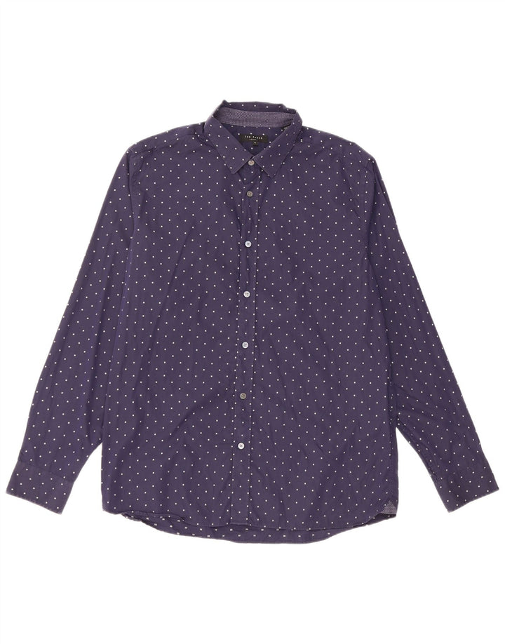 Camisa para hombre Ted Baker Talla 5 XL Algodón con lunares azul marino