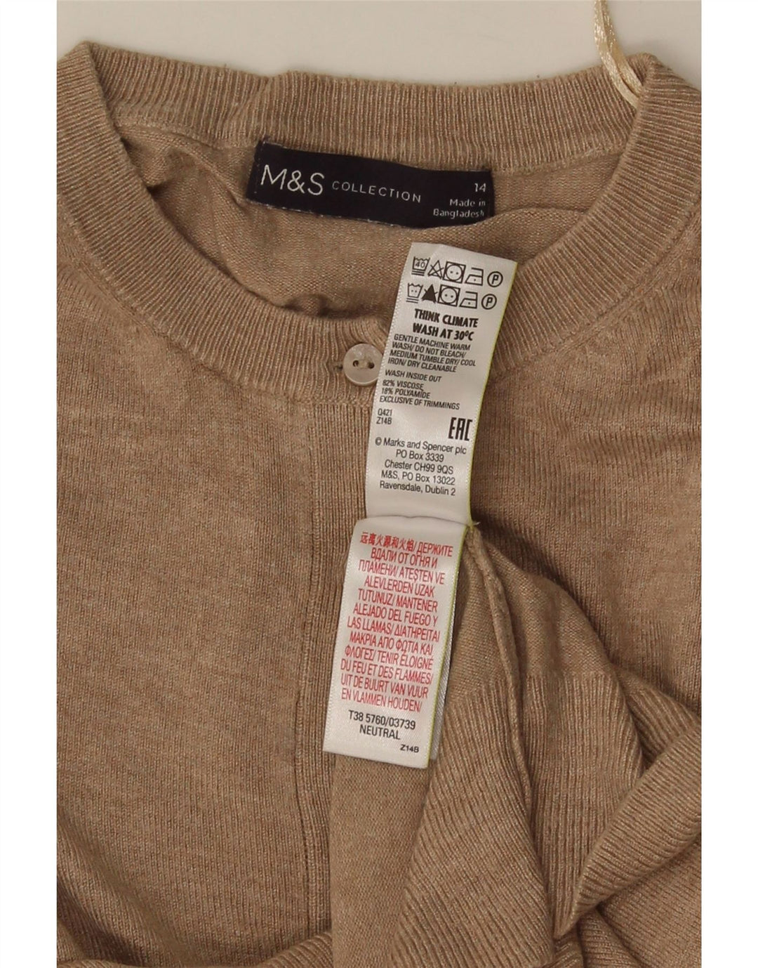Marks & Spencer Suéter tipo cárdigan corto para mujer UK 44 Viscosa beige mediana