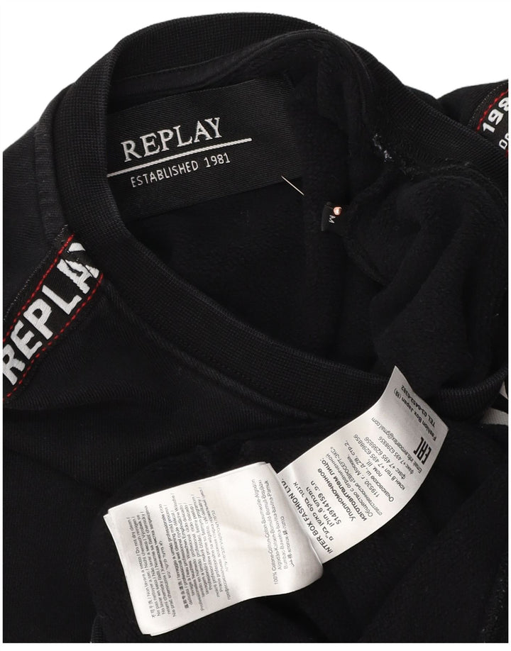 REPLAY Hombre Sudadera Estampada Jumper Medium Negro Algodón