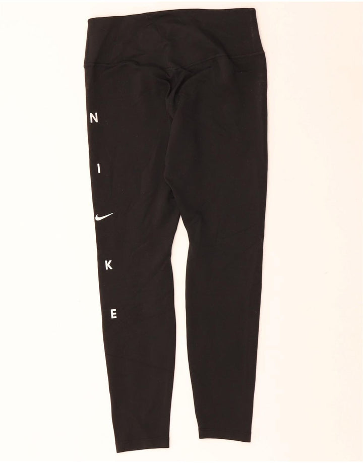 NIKE Leggings capri gráficos Dri Fit para mujer UK 12 Mediano Negro Poliéster