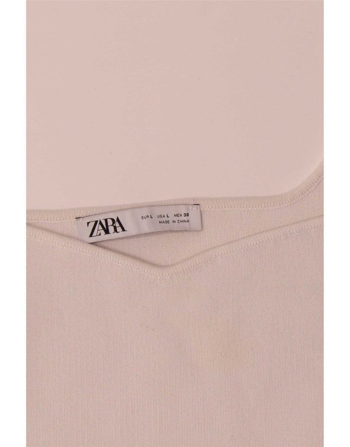 Zara Mujer Crop Cami Top UK 44 Grande Poliéster Blanco