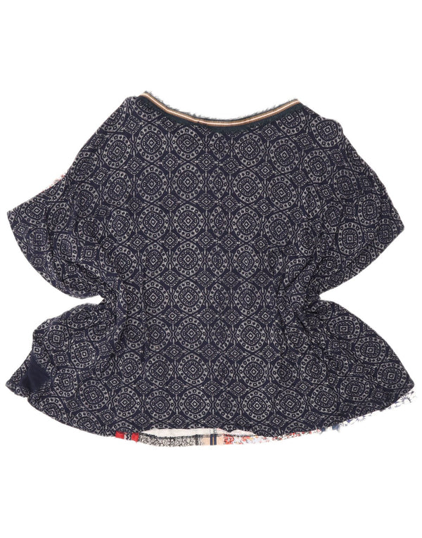 Desigual Mujer Poncho Blusa Top UK 40 Grande Azul Marino Patchwork Bohemio