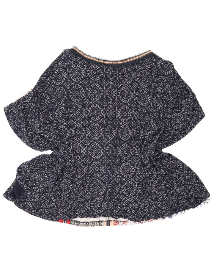 Desigual Mujer Poncho Blusa Top UK 40 Grande Azul Marino Patchwork Bohemio