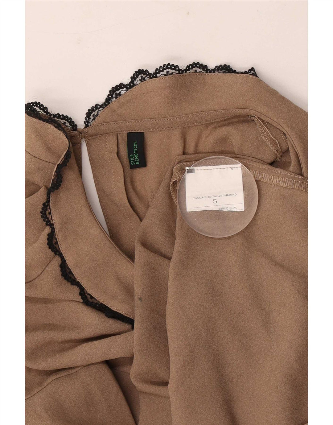 Benetton Blusa Mujer UK 40 Small Beige Poliéster