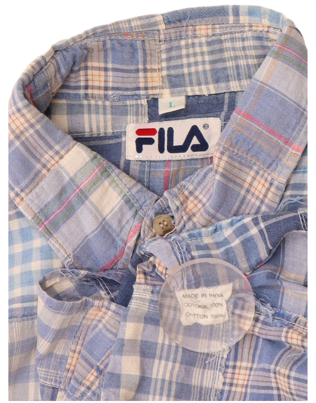 FILA Camisa de manga corta para hombre de algodón patchwork azul grande